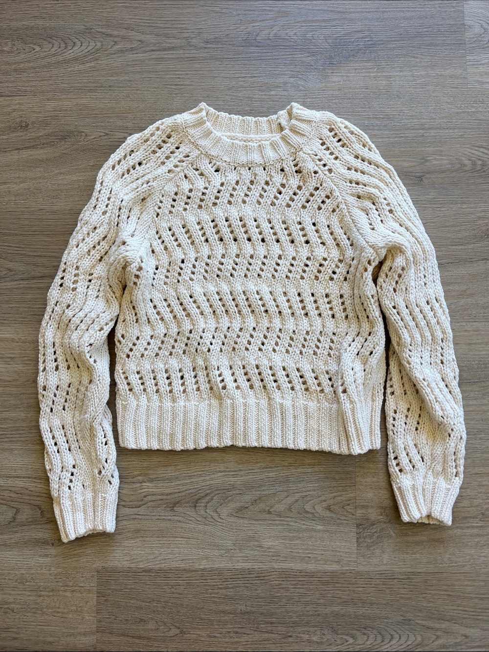 American Eagle Outfitters Cream Open-Weave Crewneck Sweater